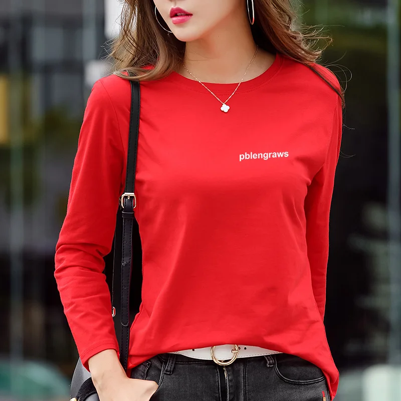 Хит 2019 женская сексуальная облегающая футболка с длинным рукавом буквенным