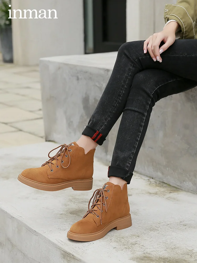 

INMAN/Женские Ботинки Martin; Сезон осень-зима; Женские ботинки из искусственной кожи в британском стиле на шнуровке; Повседневная обувь для езды ...