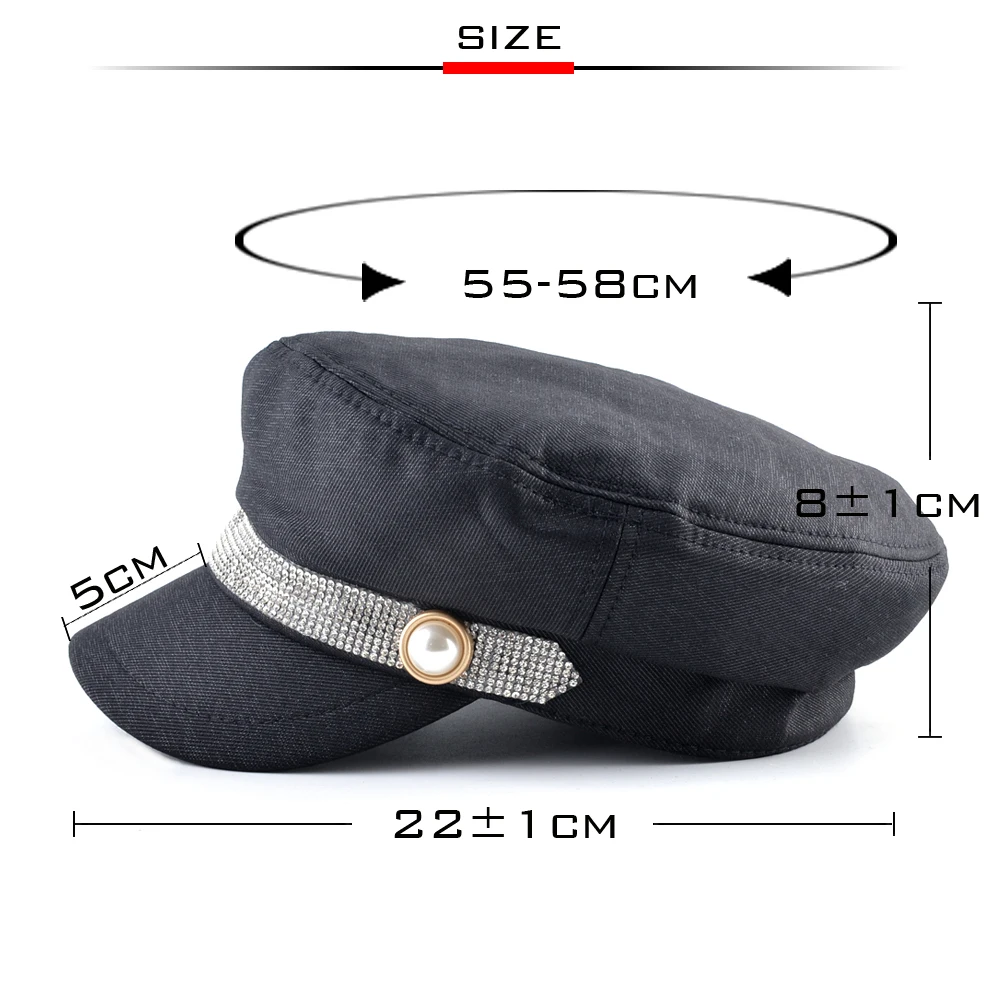 Женские военные кепки газетчика весна осень фуражка военная дамы со стразами