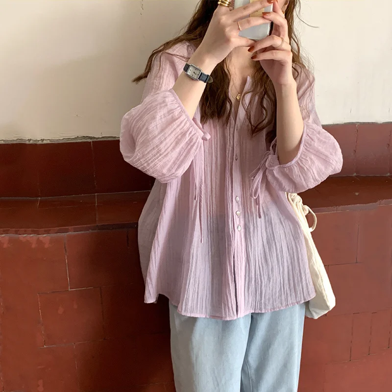 

Рубашка с пышными рукавами Женская Осенняя тонкая французская Мягкая Милая рубашка