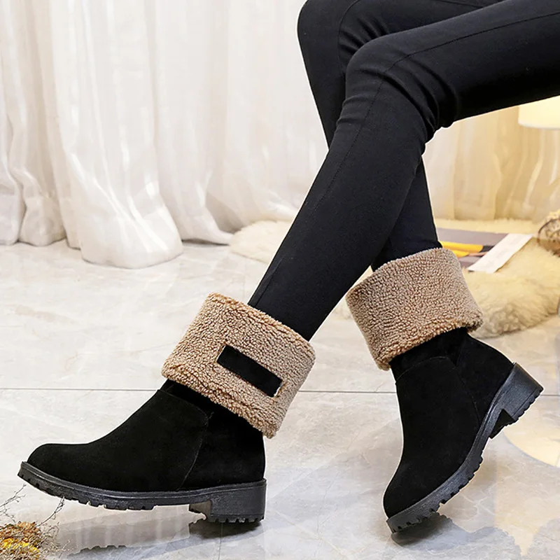 Женские теплые плюшевые ботинки на квадратном каблуке зимние женские ботильоны