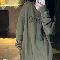 houzhou harajuku vintage hoodies oversized hip hop fleece grunge pullover embroidery o neck korean streetwear sweatshirt female