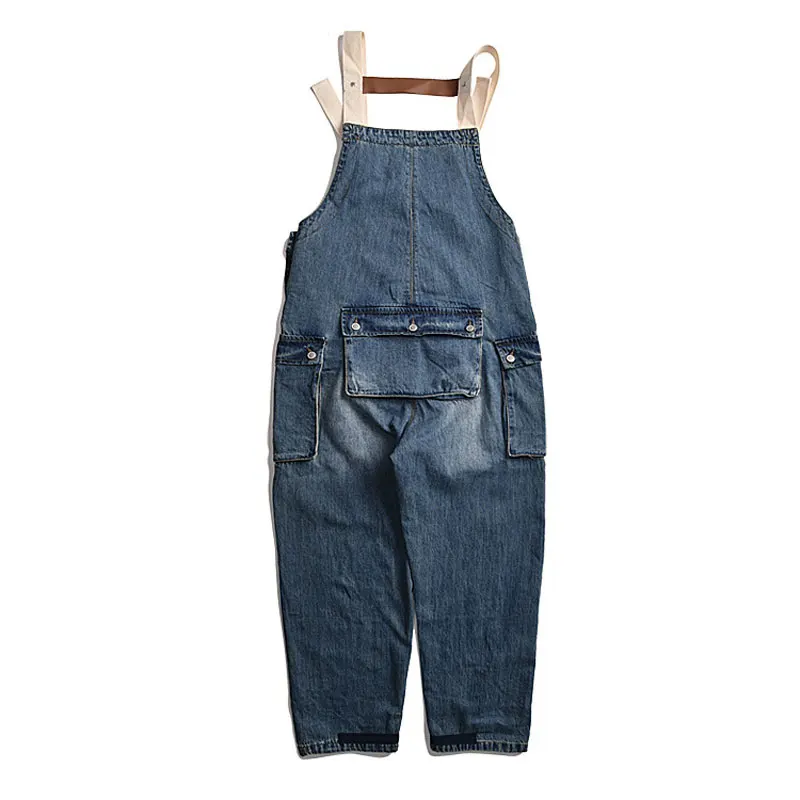 2021 Mens Jeans Wash Overalls Jumpsuit Streetwear Pocket Suspender Distressed Jeans Slim Fit Long Loose Pants Trousers