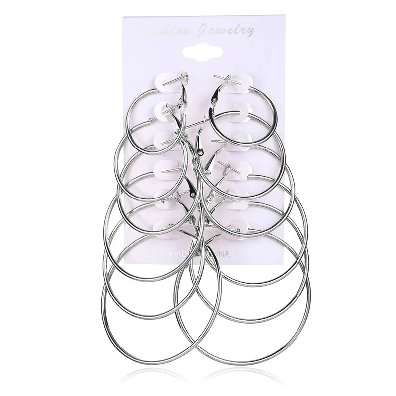 EDS Big Hoop Earrings Circle For Women Gold Silver 6 Pcs Sets Punk Vintage Fashion Jewelry | Украшения и аксессуары