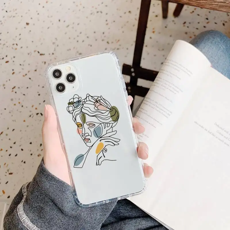 

Funny Abstract Women Face Line Phone Case Transparent soft For iphone 5 5s 5c se 6 6s 7 8 11 12 plus mini x xs xr pro max