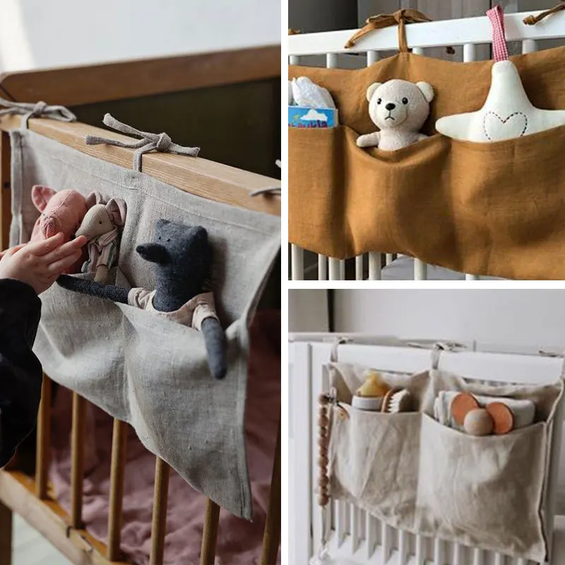 

Baby Bed Hanging Storage Bags Cotton Newborn Crib Organizer Toy Diaper Pocket for Crib Bedding Set Accessories Nappy Store Bags