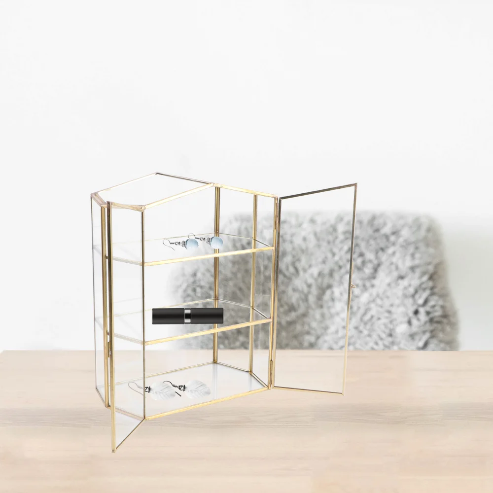 

1pc 3-layer Glass Jewelry Box Convenient Cosmetics Organizer Storage Box