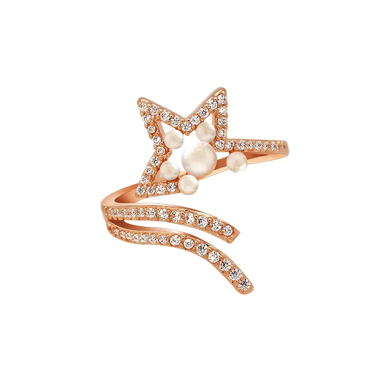 

Advanced Design Sense Zircon Pearl Star Shaped Opening Rings For Woman Fashion Korean Jewelry Wedding Party girls Unusual Ring