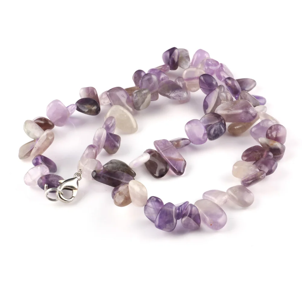 

5-18mm Fashion Irregular Beaded Necklace Natural Semi-Precious Stone Amethyst Bud Necklace for Women Men Casual Party Jewelry