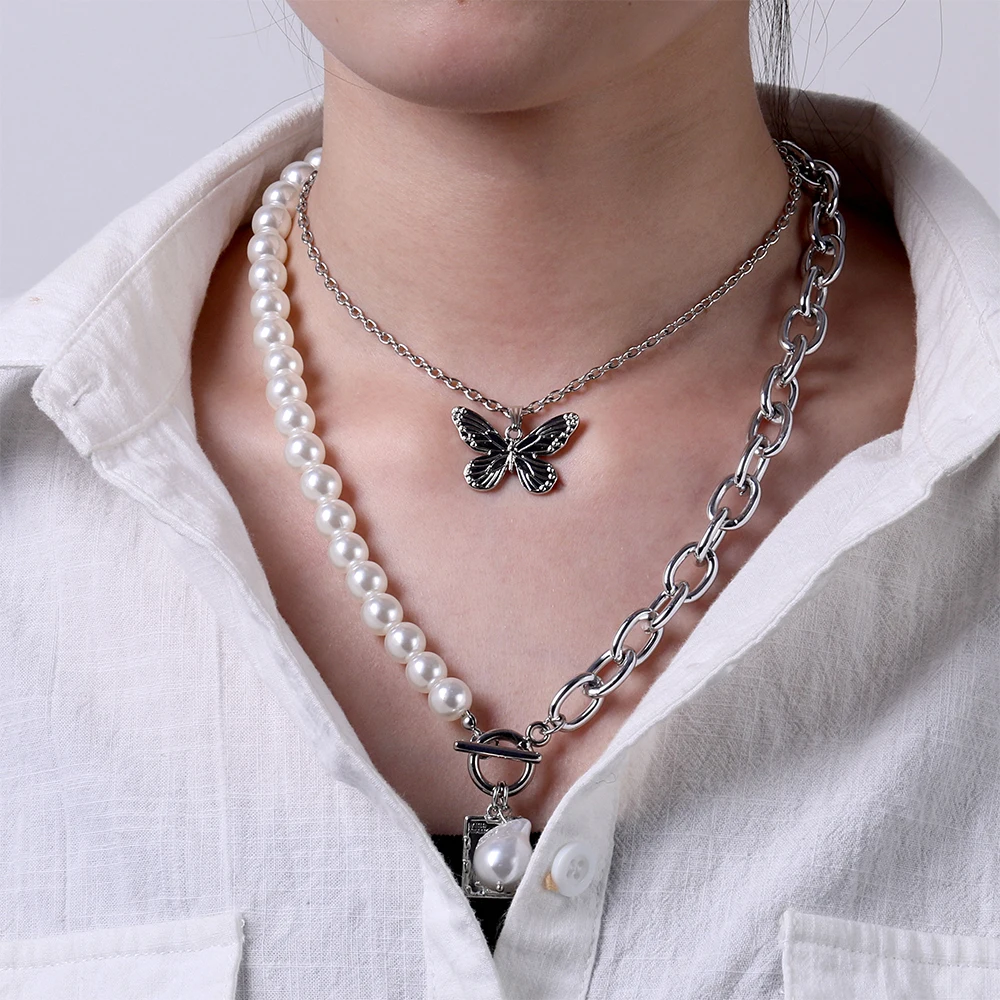 Винтажная барочная цепочка в виде бабочек с неровным жемчугом ожерелье