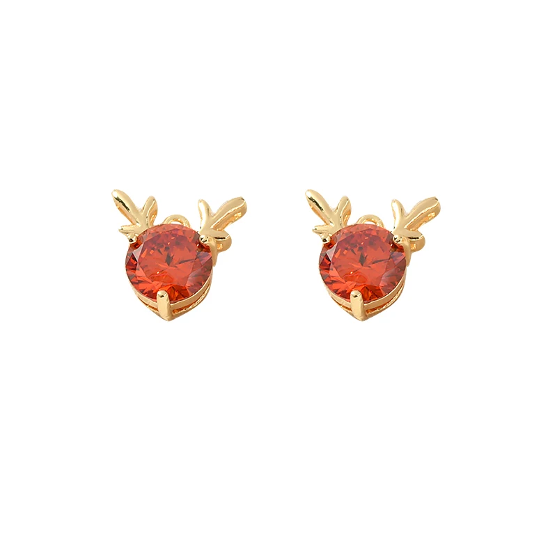 Copper-plated 18k true gold Christmas antler red zircon pendant diy earrings necklace bracelet accessories | Украшения и
