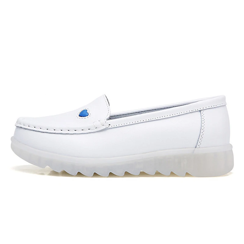 Женские кожаные туфли BEYARNE2019 на плоской подошве повседневные белые танкетке с