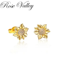 rose valley sunflower earrings for women fashion stud earrings cz jewelry girls birthday gift