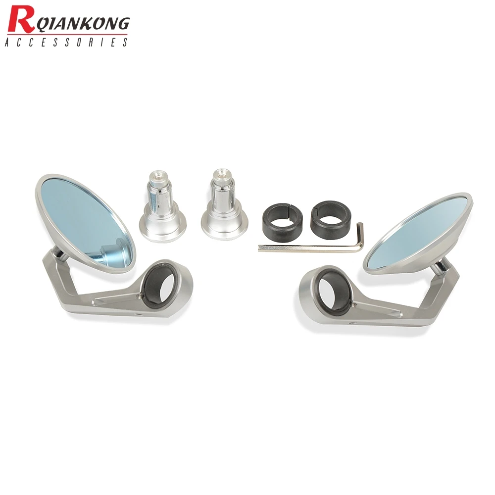 CNC Universal Round Motorcycle Mirrors Rear View Handle Bar End Rearviews Side Mirror New Blue Glass For Honda Yamaha BMW | Автомобили и