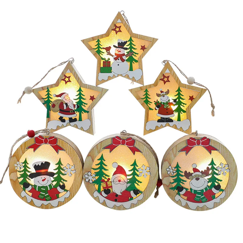 Christmas Tree Hanging Pendant Creative Led Light Wooden Star Santa Claus Snowman Elk Ornament Xmas Party New Year Decorations | Дом и сад