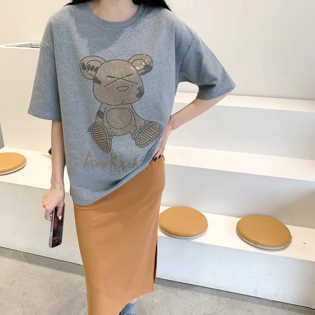 

Зимняя утепленная хлопковая футболка с коротким рукавом, Женская сверхмягкая Свободная Повседневная футболка Стразы со стразами, пуловер ...