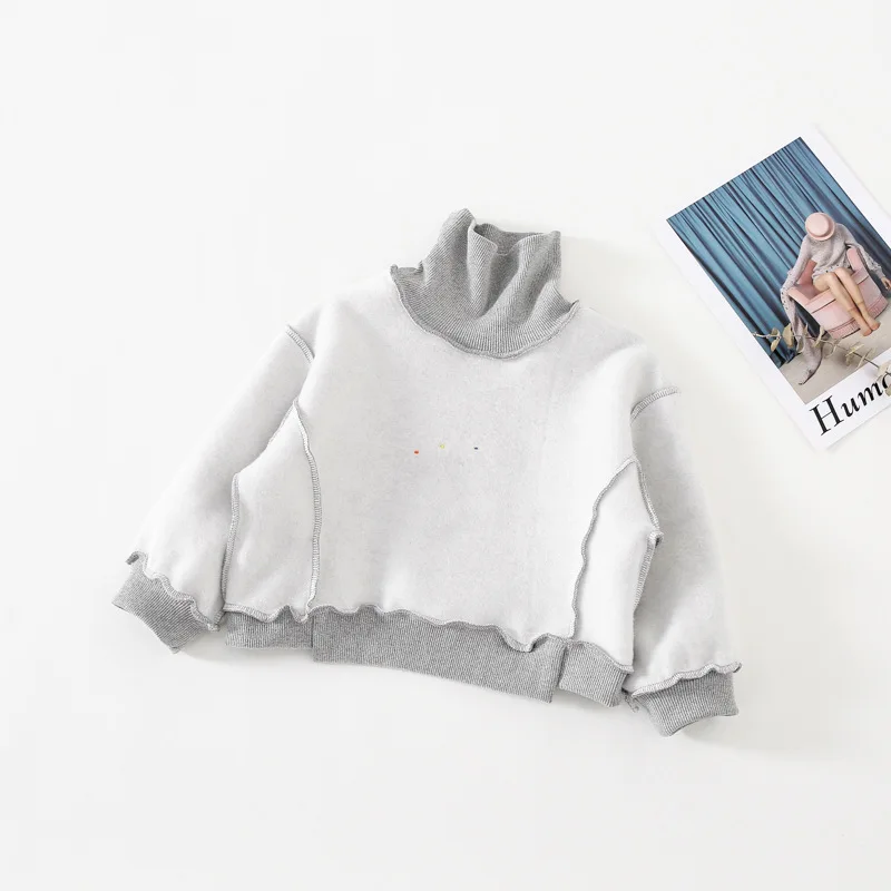 2021 Fall Winter Plus Velvet Kids Baby Girls Sweater Warm Keep High Collar Tops Fashion Print T shirt Children Clothes | Детская одежда