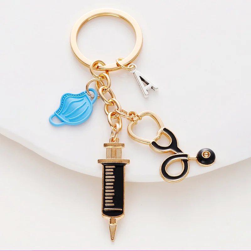 

New Doctor Keychain Medical Tool Key Ring Injection Syringe Stethoscope Nurse Cap Key Chain Medico Gift DIY Jewelry Handmade