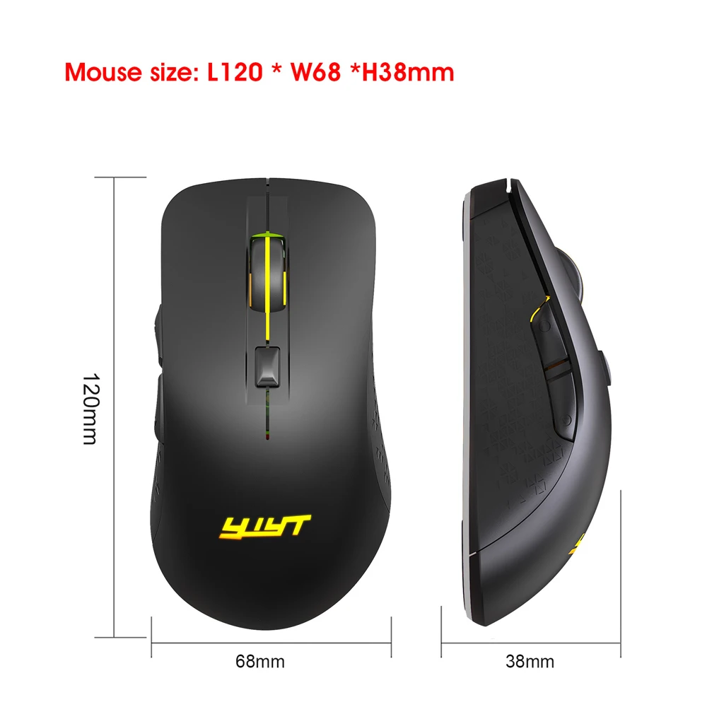 

YWYT Wireless Mouse Bluetooth 5.1 + 2.4G Dual Mode Colorful Luminous Mute Rechargeable Optical Wireless Gaming Mouse