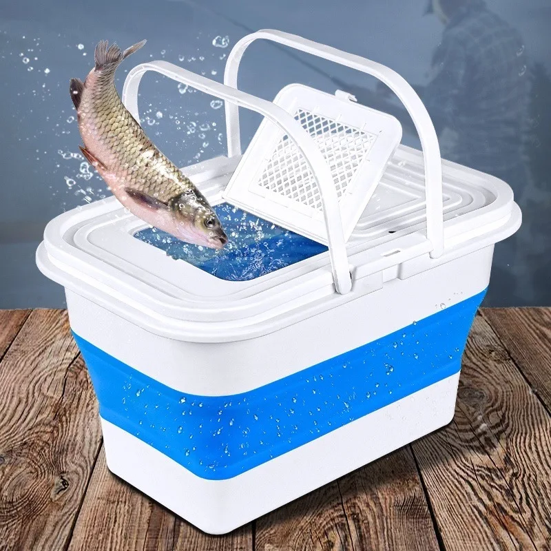 Folding Bucket 13L Outdoor Camping Traval Fishing Bucket Portable Car Wash Household Cleaning Water Storage Basin Fishing Tools