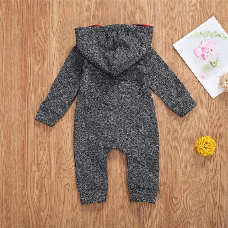 2020 Autumn Baby Boys Girls Hoodie Jumpsuit Zipper Long Sleeve Romper Outfit with Pocket 0-18M