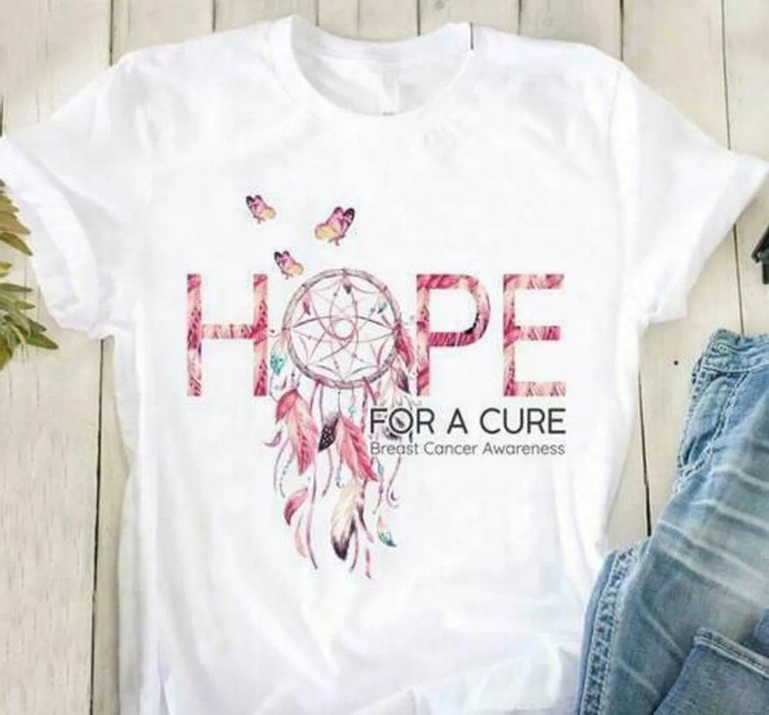 

Dreamcatcher Breast Cancer Awareness Hope For A Cure Ladies Tops Tee T Shirt Cotton S-3XL Cool Gift Personality T-Shirt