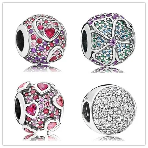 

925 Sterling Silver Charm Kaleidoscopic Pattern Asymmetric Hearts Of Love Beads Fit pandora Bracelet & Necklace Jewelry