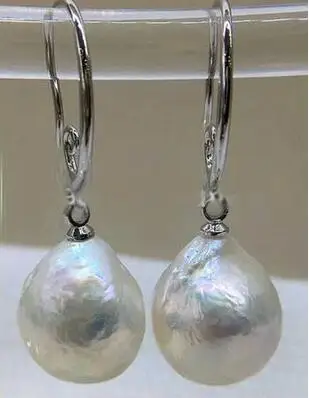 

luxury Noble jewelry Genuine natural fresh water baroque 12-11mm white reborn keshi South Sea baroque pearl earrings 925s