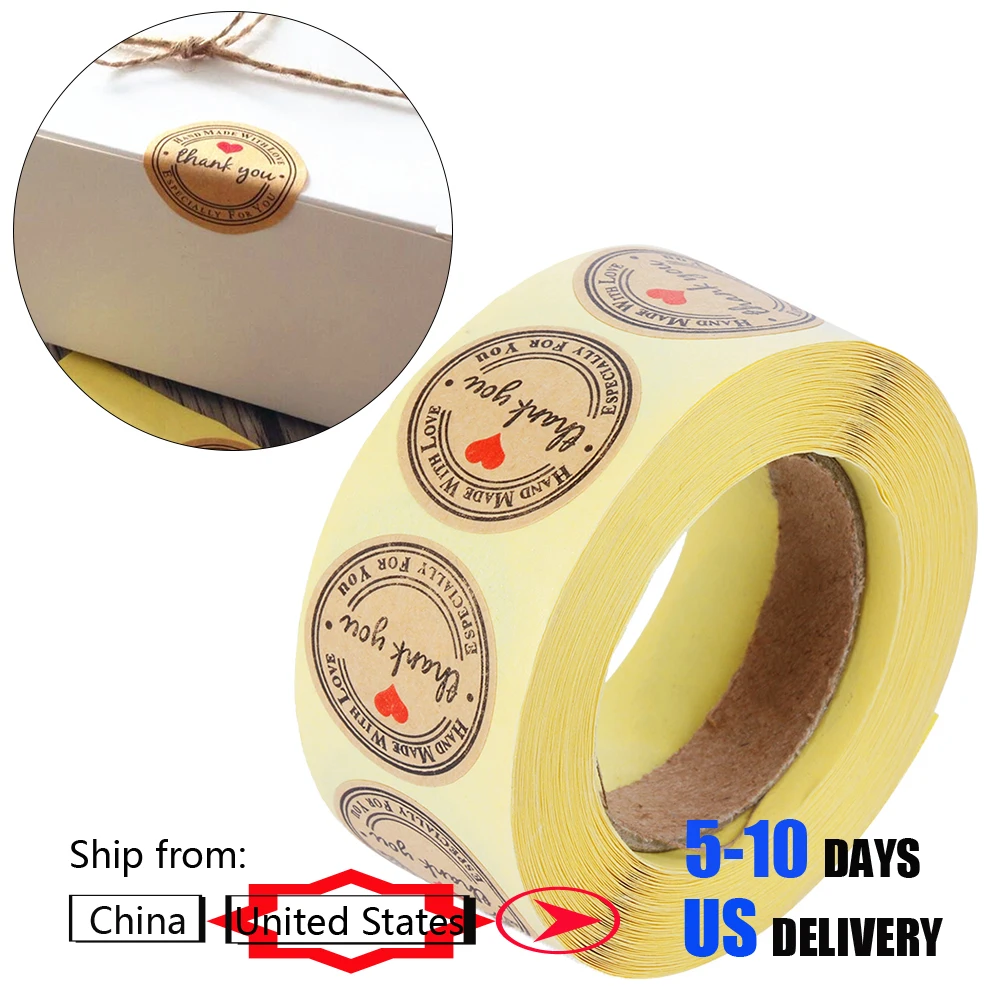 500 шт./лот круглая Милая крафт бумага спасибо ручная работа наклейки с любовью и