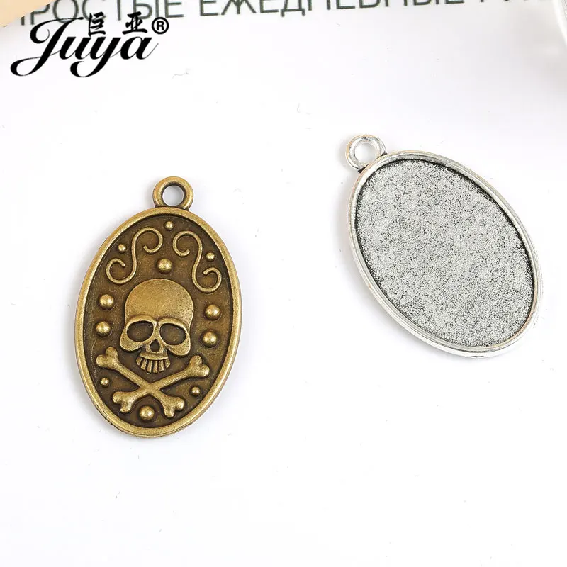 

5PCS Skull Pendand Bezels 20x30mm Oval Cabochon Base For Necklaces Diy Resin Crafts Supplies Jewelry Making Findings Accessories