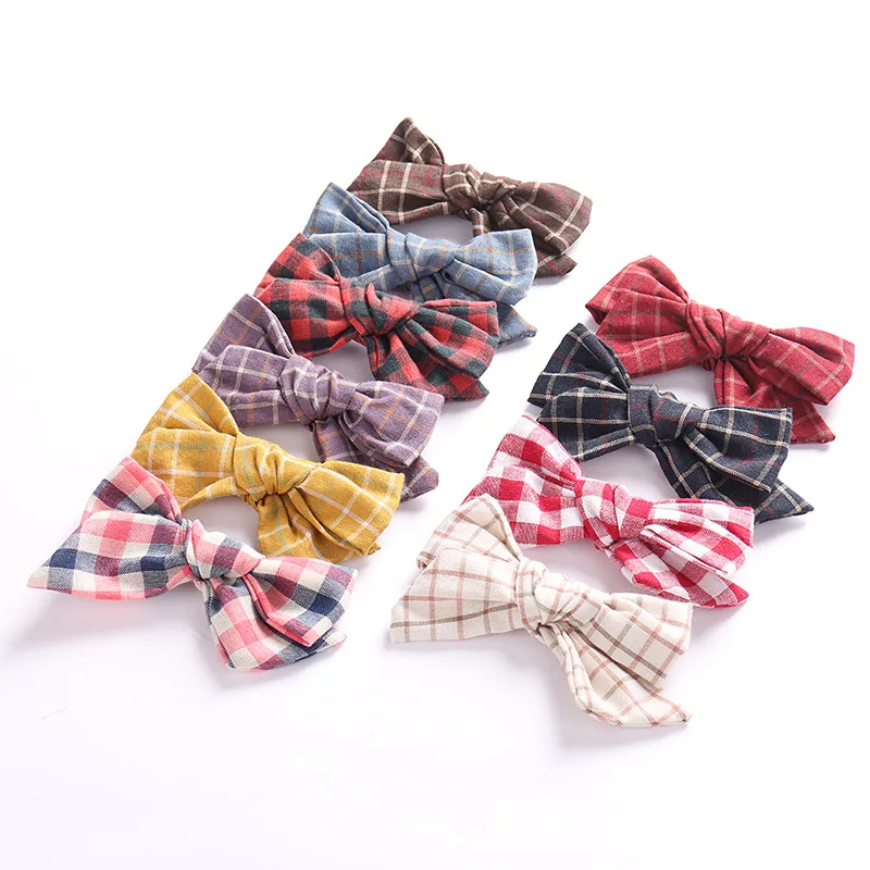 Детские удивительная заколки бантики для волос девочек льняная из ткани в клетку
