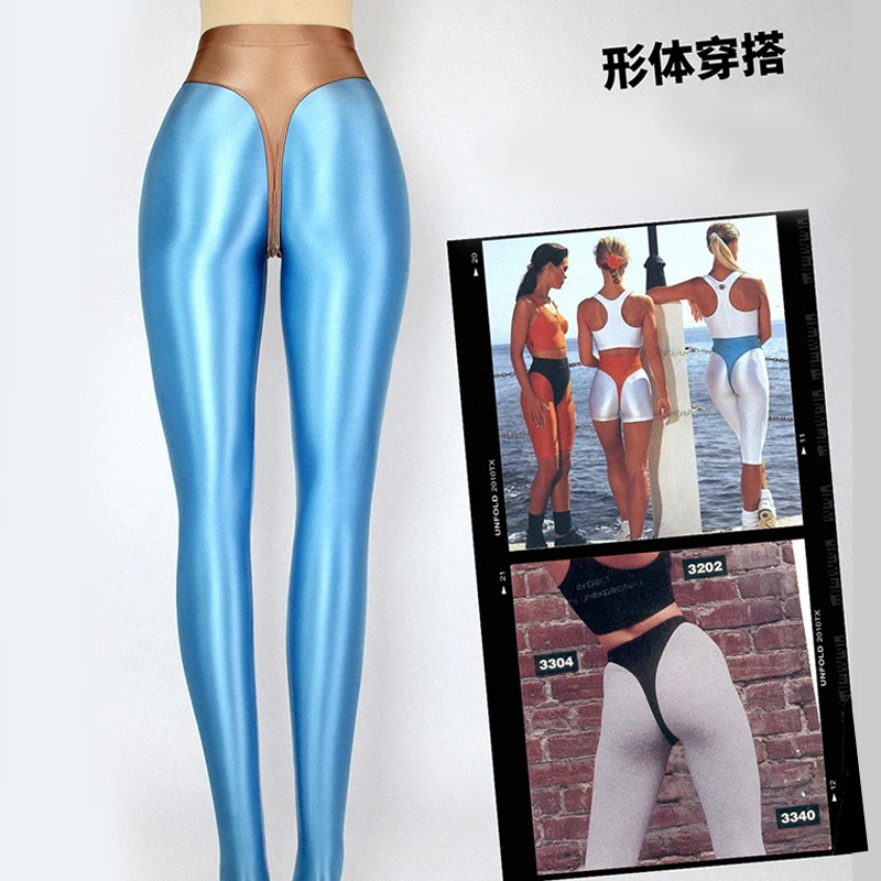 

glossy t-shaped pants with buttocks sexy solid bikini high waist sexy tights underpants and high fork briefs