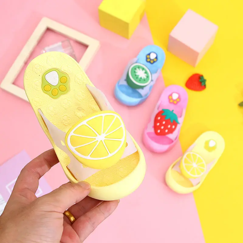 

Children Girls Boys Kiwi Lemon Strawberry Summer Anti-Skid Toe Guard PVC Beach Slippers Non-Slip Flip Flop 24-34 PHALUN
