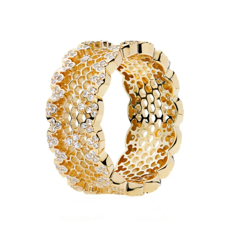 

2021 Gold Honeycomb Jewellry 100% 925 Sterling Silver Luxury Ring Jewelry For Women Fit Original Handmade Custom DIY Fine Rings