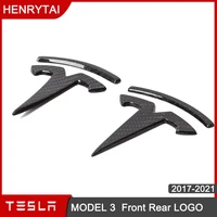 2021 new tesla logo real carbon fiber cover sticker car accessories for tesla model 3 front rear trunk tail pattern logo icon