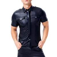 mens shirts pu leather short sleeve slim fit tshirts male dance stage clubwear t shirt men gothic streetwear tops tee plus size