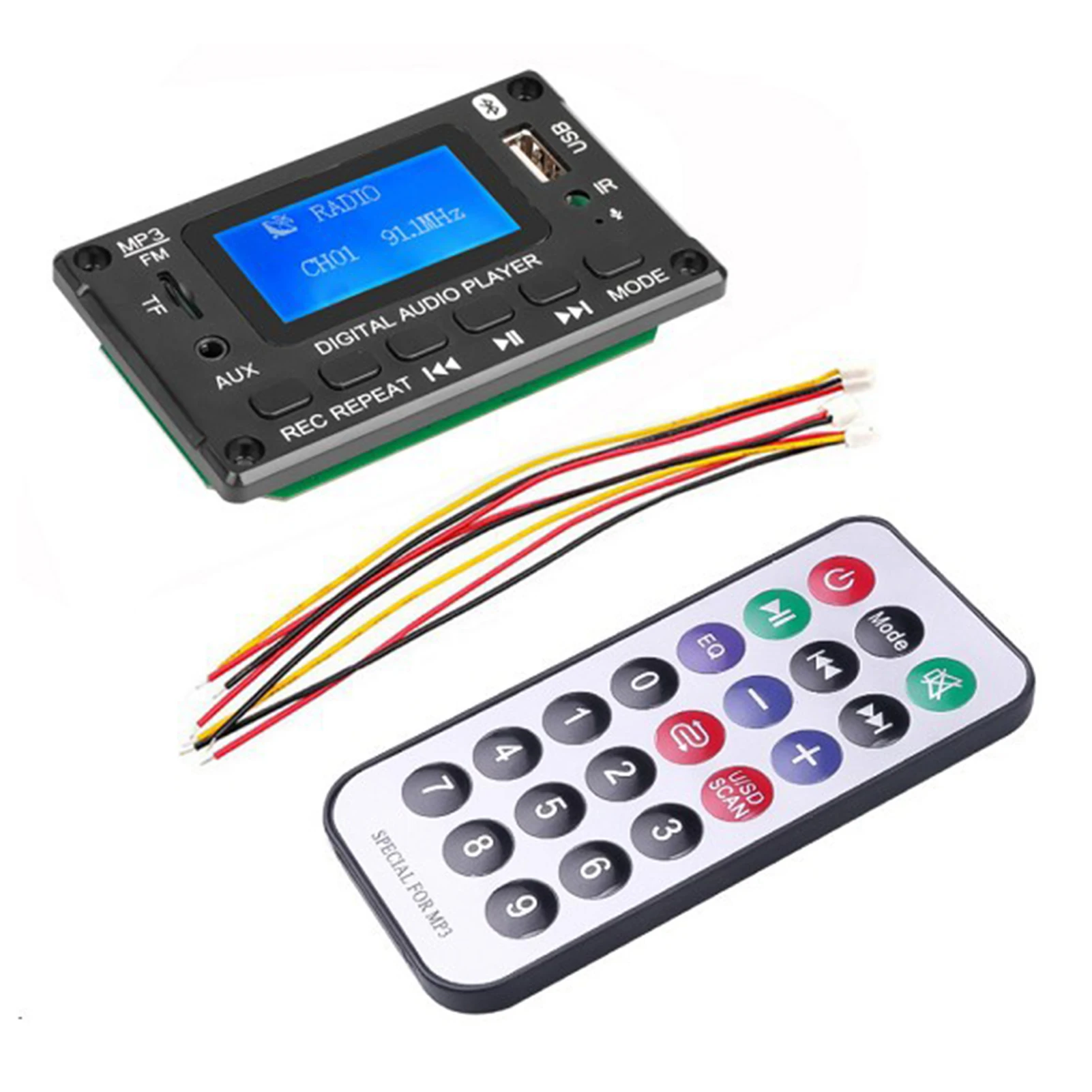 

MP3-плеер WMA DC 5 в 12 В, беспроводной Bluetooth 5,0 декодер, светодиодный ным экраном, отображение текста, декодирование TF, FM-радио, приятный