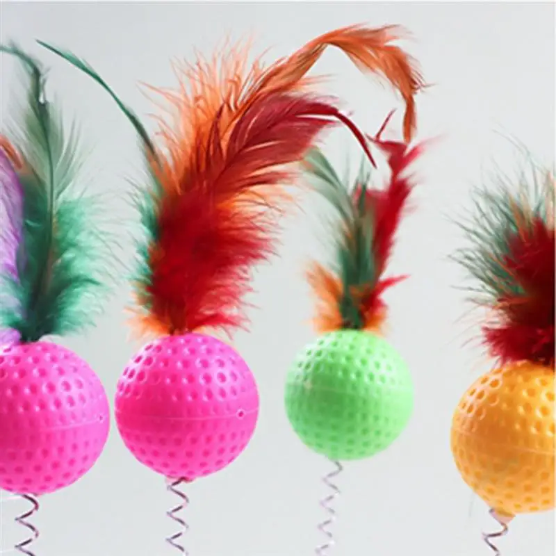 

1pc Funny Cat Toy Spring Suction Cup Ball Fake Feather Decor Interactive Toy Cat Teaser Pet Supplies Gatos Favors Random Color