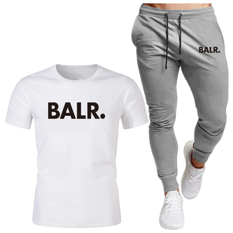 

Sports Fitness BALR Men T-shirt Set+Pants 2 Pieces Sets Autumn Winter Hooded Tracksuit Male Sportswear Gym Sudadera Hombre