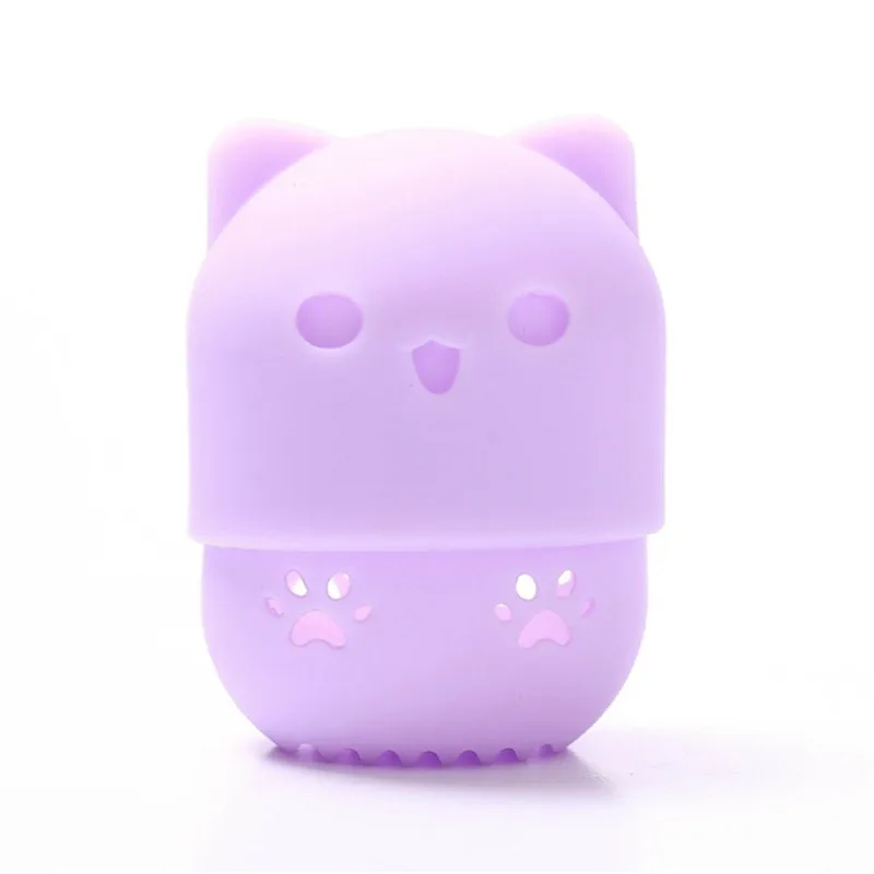 Purple Мягкий силиконовый спонж для пудры, блендер, губка, котенок, красота, макияж, яйцо, сушка, чехол, портативный косметический блендер, губка, держатель - Color: Purple