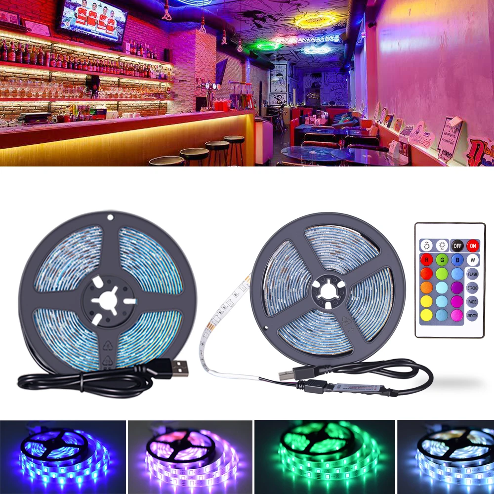 

USB светодиодная RGB-лента SMD2835 DC5V USB24 ключ дистанционного управления 1 м 2 м 3 м 4 м 5 м гибкая ТВ Новогодняя Танцевальная вечеринка декоративная с...