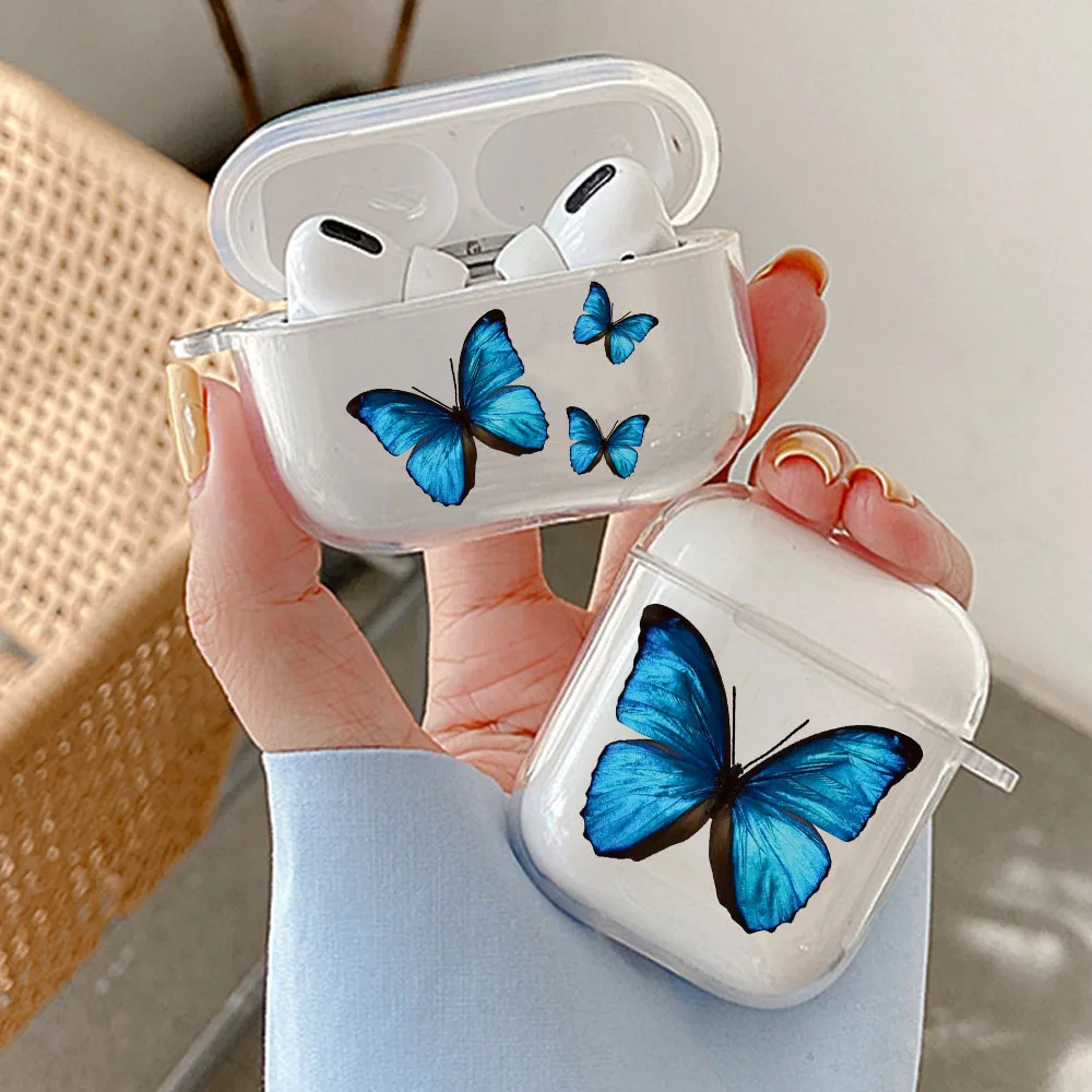 Blue Butterfly TPU Cover For Apple Airpods 2/1 3 Earphone Coque Soft TPU Protector Funda Airpods Pro Air Pod Covers Earpods Case