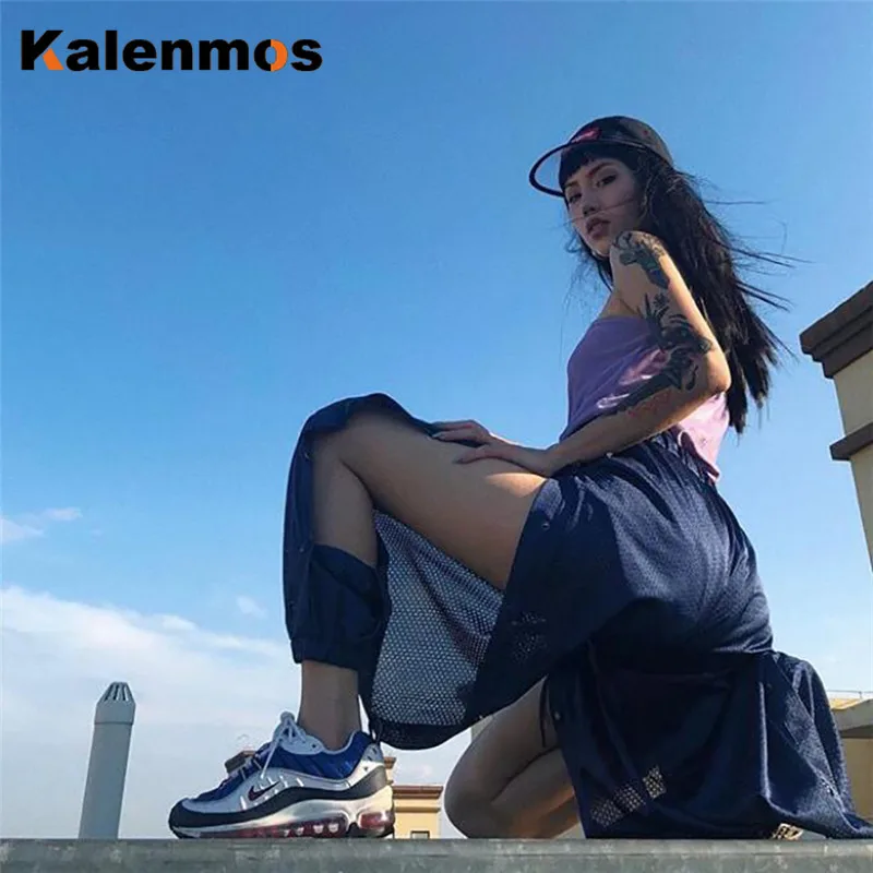 Женские сетчатые брюки KALENMOS дышащие длинные штаны-шаровары с завязками и высокой