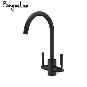 Bagnolux Твердый латунный Современный матовый стальной двухрычажный смеситель для кухонной раковины, краны, идеальный стандартный кран, черные краны с вулканом