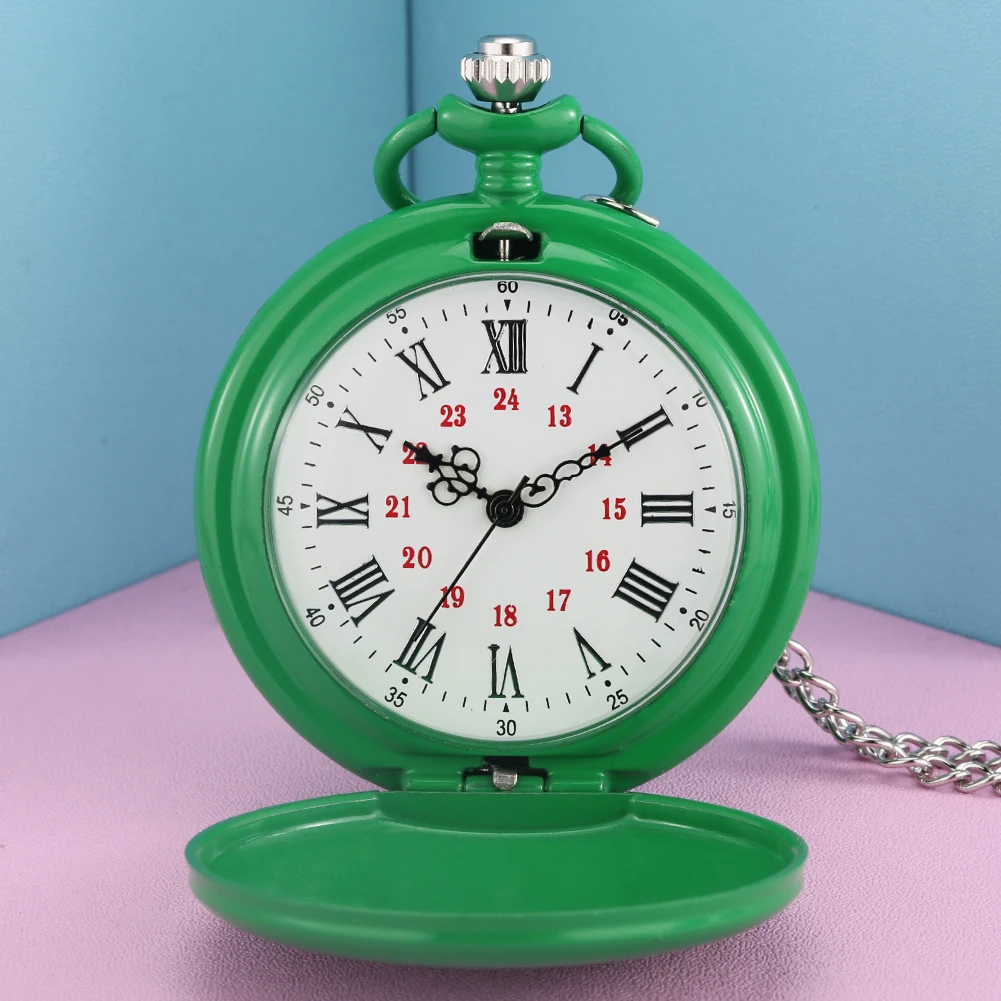 Освежающие зеленые Гладкие карманные часы с откидной крышкой, Цифровые кварцевые белые часы с циферблатом, прочные тонкие Подвесные часы с цепочкой для женщин и мужчин, коллекционные часы