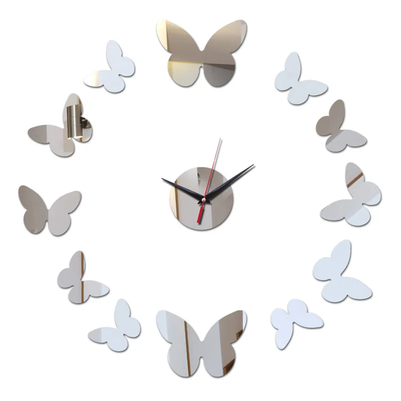 

Butterfly Clock Watch Wall 3d Mirror Surface Sticker Silent Home Office Décor Quartz Needle Horloge Self Adhesive Hanging Watch