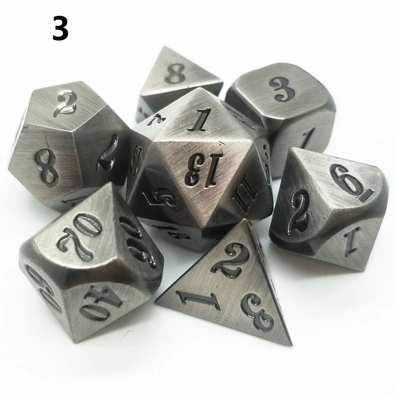 7 шт./компл. игральные кости DND набор патина многогранные металлические кубики dados