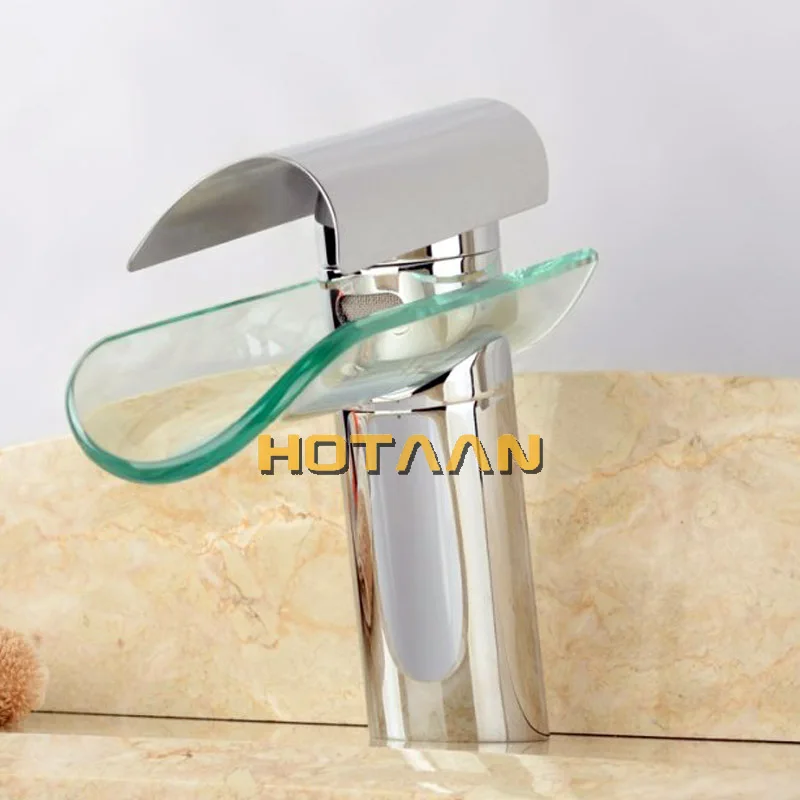 Медный хромированный смеситель водопад для ванной комнаты раковины в комнате