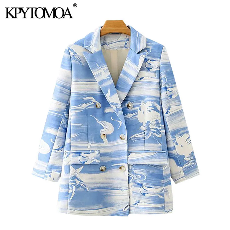Женский двубортный Блейзер KPYTOMOA винтажная верхняя одежда с длинным рукавом и