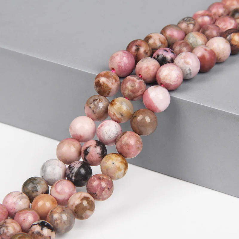 Гладкие бусины из натурального камня, бусины из камня, родонит, бисер для изготовления ювелирных изделий, аксессуары для браслетов, нитка для рукоделия 6/8/10 мм